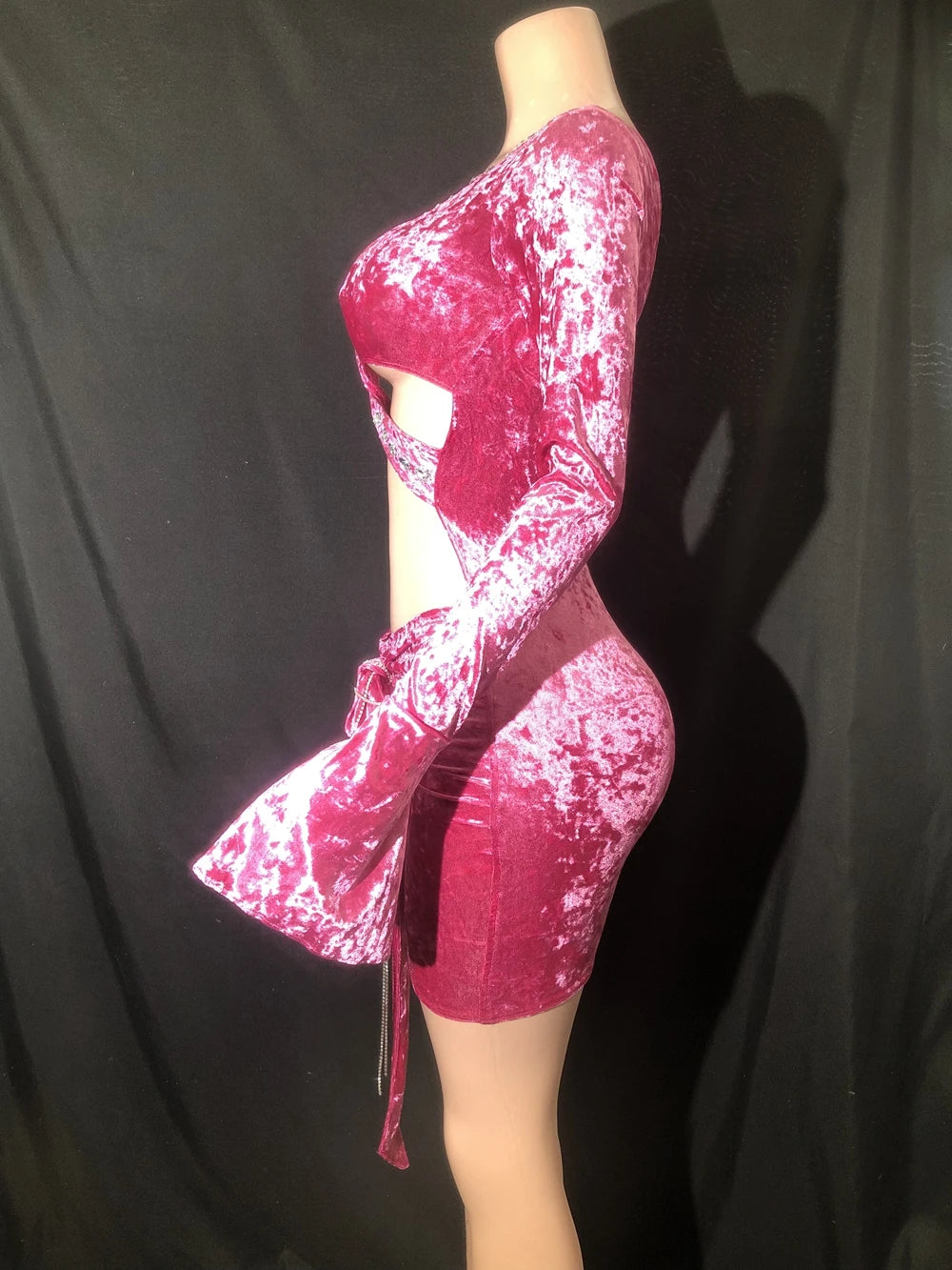 New Sparkly Rhinestones Velvet Evening Prom Celebrate Birthday Dress Sexy Hollow Short Dress Singer Show Performance Stage Wear