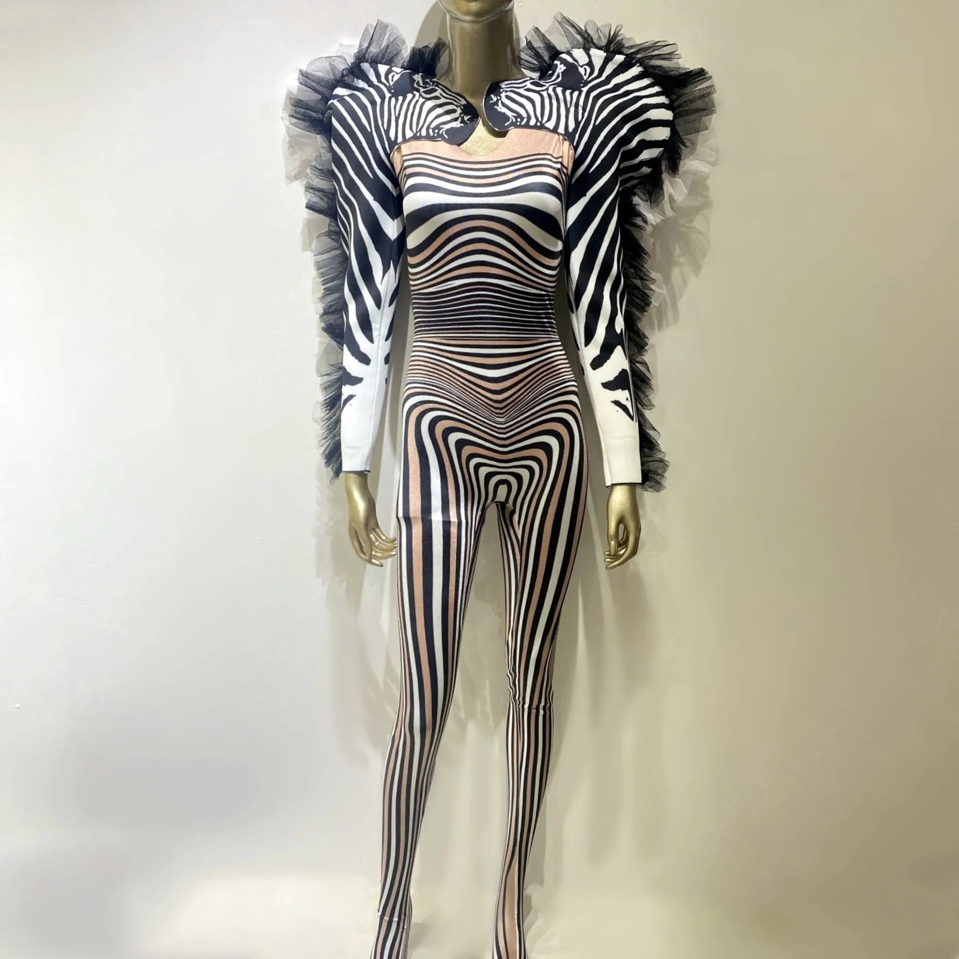 Zebra Stripe Sculptural Performance Jumpsuit - detail view 2