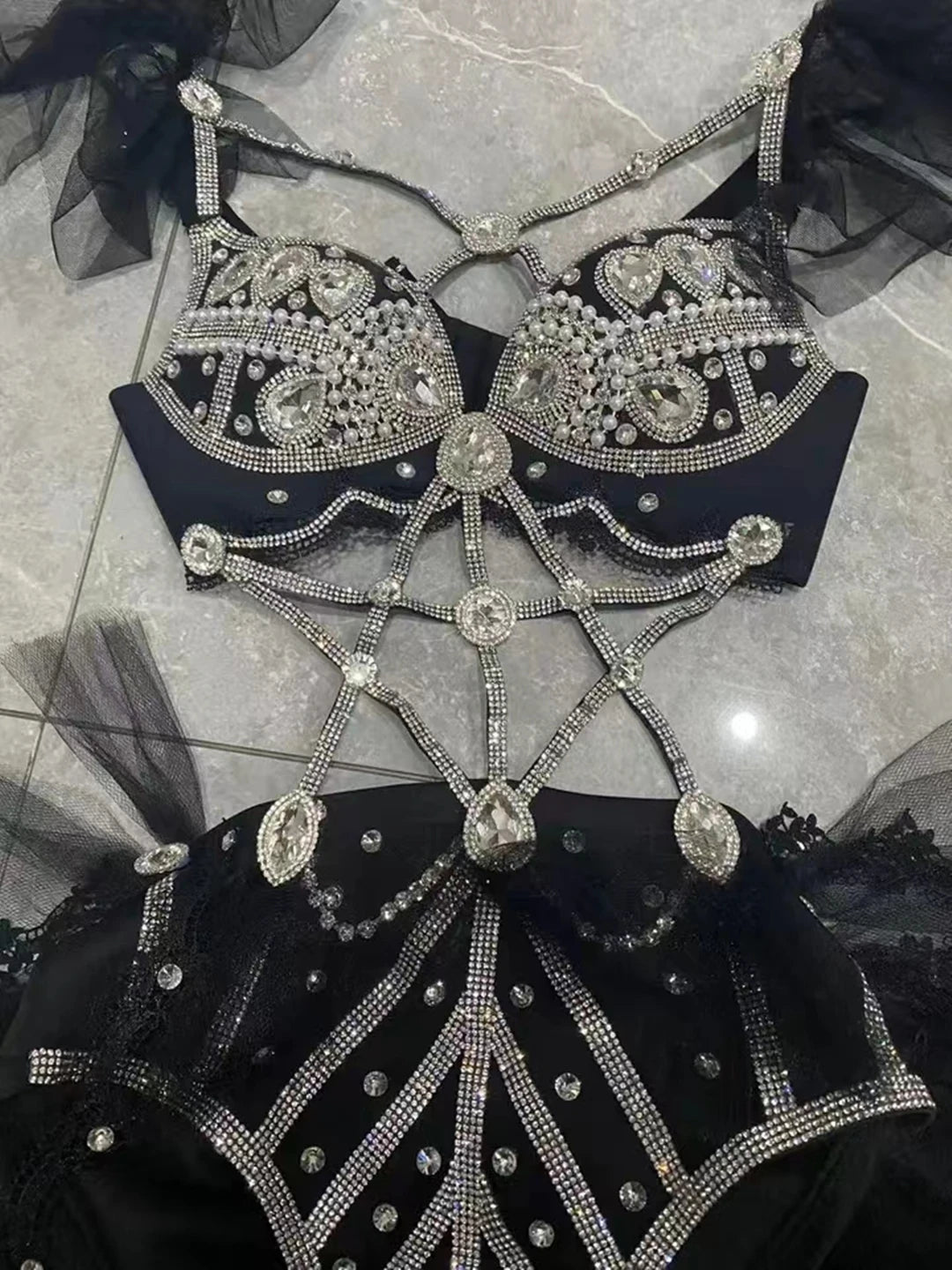 Night Club Bar Dance Costume Deluxe Multicolor Shiny Rhinestone Bikini Skin-tight garment Dancer Club Party Show