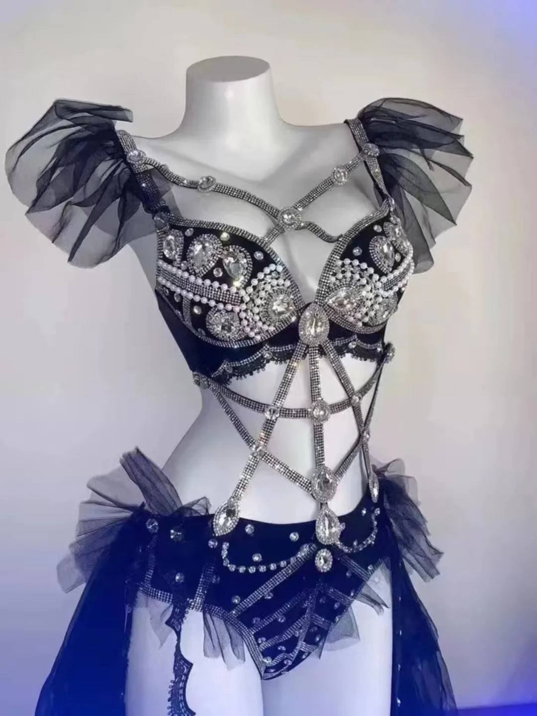 Night Club Bar Dance Costume Deluxe Multicolor Shiny Rhinestone Bikini Skin-tight garment Dancer Club Party Show