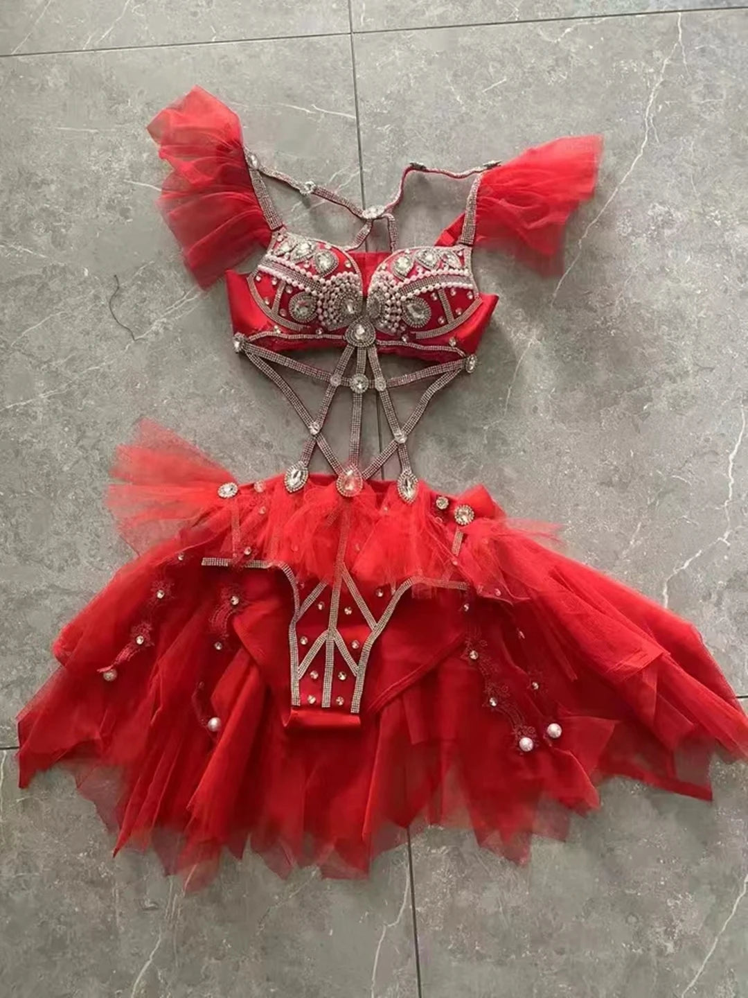 Night Club Bar Dance Costume Deluxe Multicolor Shiny Rhinestone Bikini Skin-tight garment Dancer Club Party Show