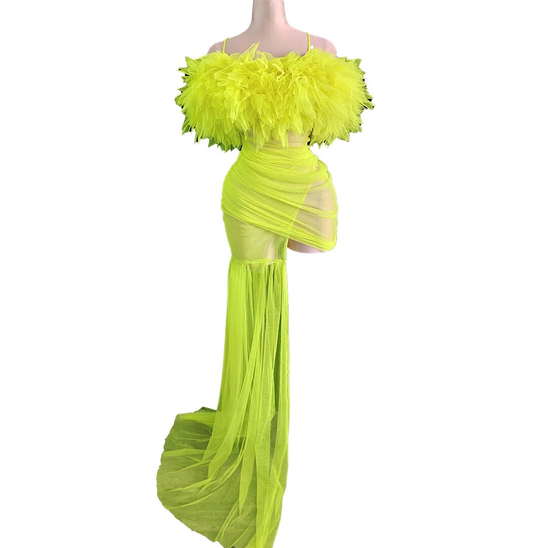 Night Club Fashion Mesh Dress for Women Special Occasion Dresses Tail Brand Designer Wedding Cocktail Party Dress with Gloves