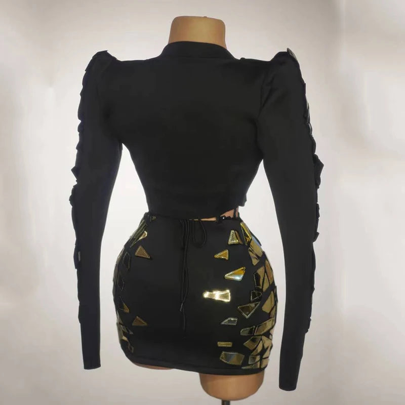 Nightclub Bar Female Singer Mirror Costumes Gold and Silver Hollow Short Dress Women Gogo Dancers Drag Queen Stage Party Dress