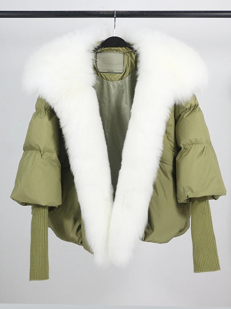 White Duck Down Jacket Winter Women Warm Loose Coat Natural Real Fox Fur Collar Thick Luxury Outerwear New Fashion
