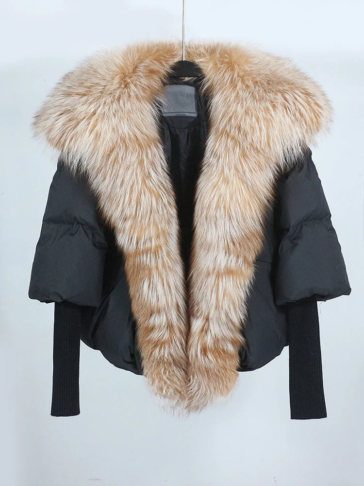 White Duck Down Jacket Winter Women Warm Loose Coat Natural Real Fox Fur Collar Thick Luxury Outerwear New Fashion