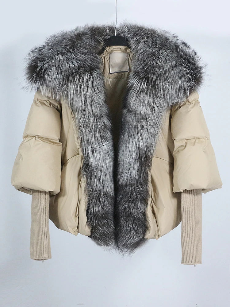 White Duck Down Jacket Winter Women Warm Loose Coat Natural Real Fox Fur Collar Thick Luxury Outerwear New Fashion