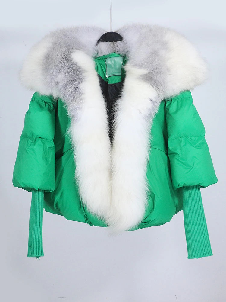 White Duck Down Jacket Winter Women Warm Loose Coat Natural Real Fox Fur Collar Thick Luxury Outerwear New Fashion