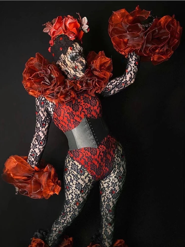 Party  Show Sexy Lace Bodysuit Female Nightclub Gogo Jazz Dance  Performance Stage Clothes Drag Queen Cosplay  Costume