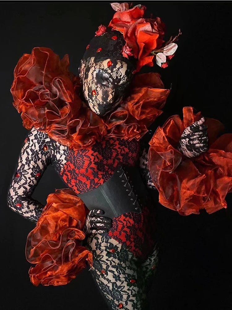 Party  Show Sexy Lace Bodysuit Female Nightclub Gogo Jazz Dance  Performance Stage Clothes Drag Queen Cosplay  Costume