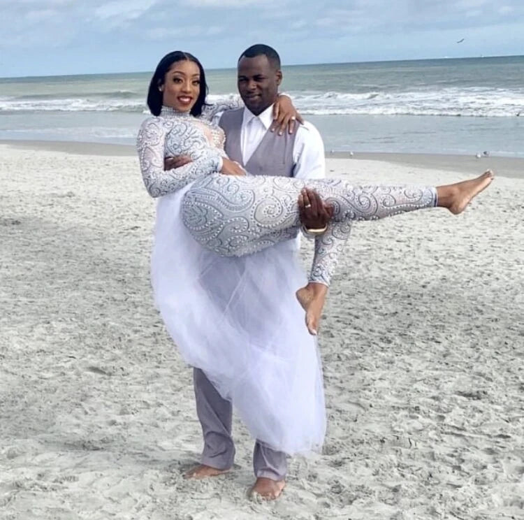 Pearls Long Sleeves Jumpsuit Sexy Show Women Singer Outfit Birthday Dress Celebrate Evening Party Wear