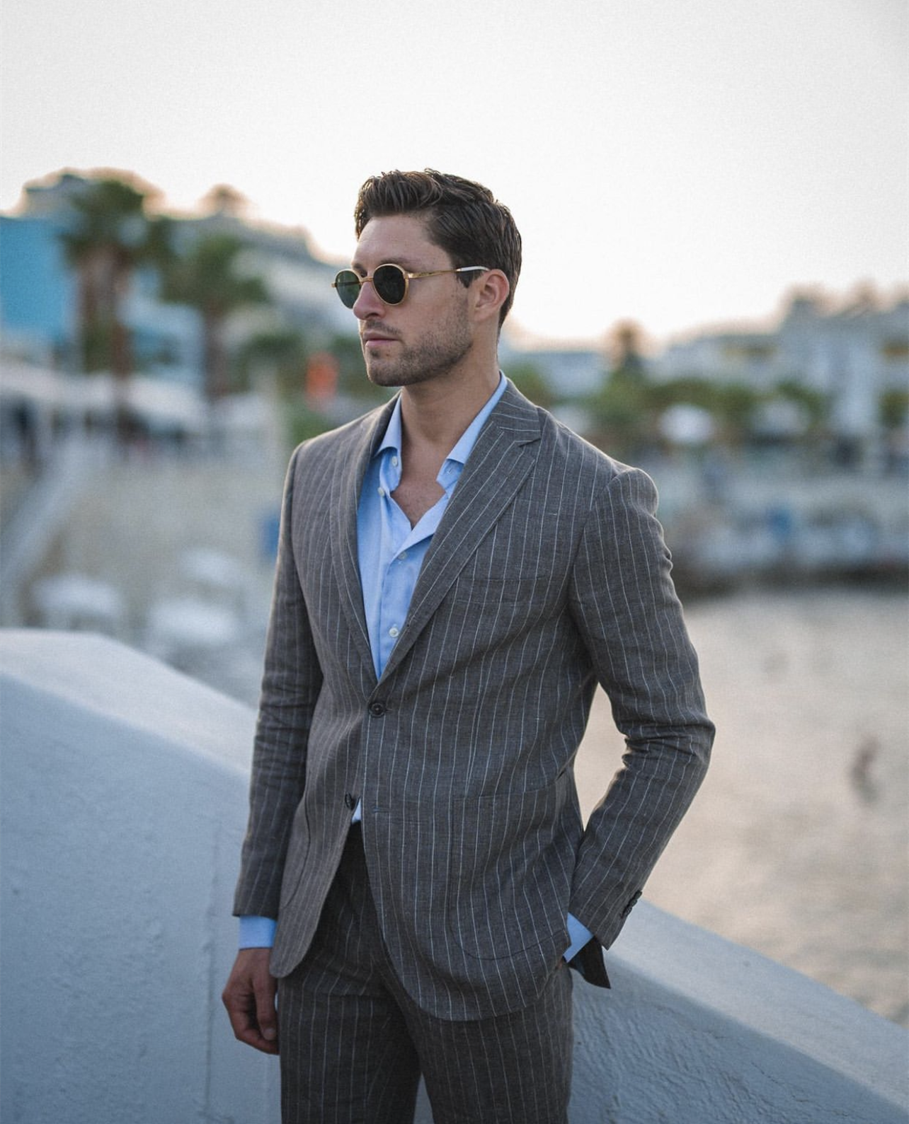 Pencil Grey Striped Men Suits Slim Fit 2 Piece Wedding Groom Best Man Clothes/Tailor Made Suit Formal Costume Homme Set