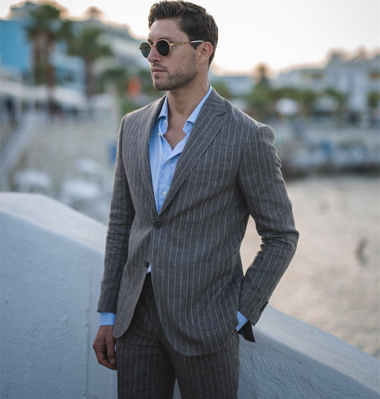 Pencil Grey Striped Men Suits Slim Fit 2 Piece Wedding Groom Best Man Clothes/Tailor Made Suit Formal Costume Homme Set