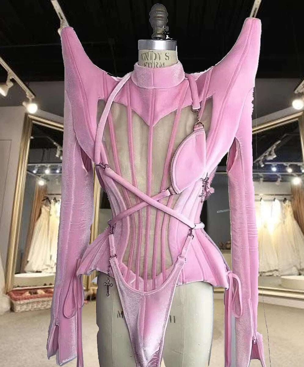 Pink Bikini Bar DS Performance Dress Female Gogo Dress Valentine's Day Part Di Ds Party Gogo ClothingClubwear Drag Queen Costume