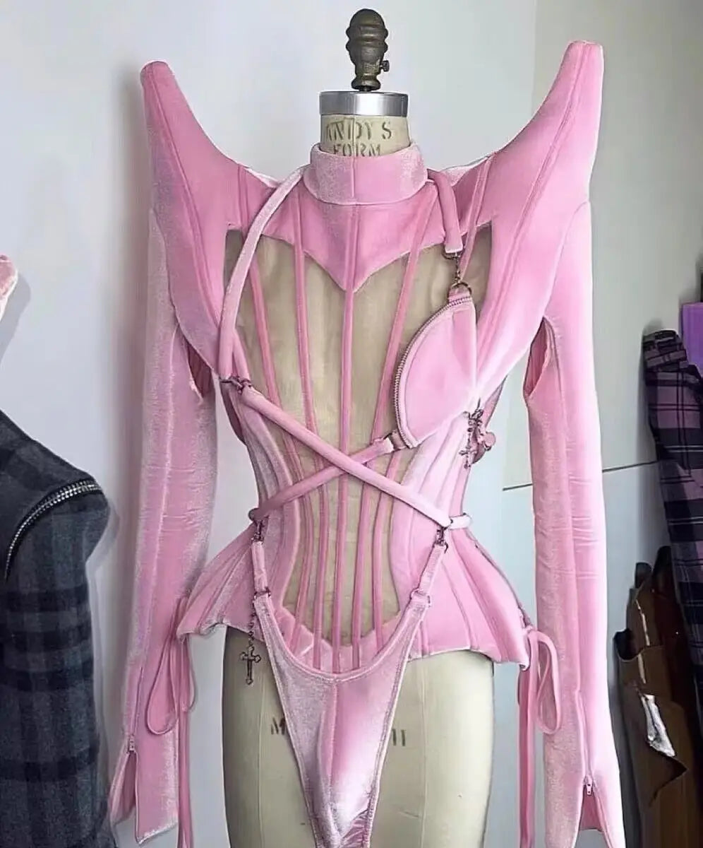 Pink Bikini Bar DS Performance Dress Female Gogo Dress Valentine's Day Part Di Ds Party Gogo ClothingClubwear Drag Queen Costume
