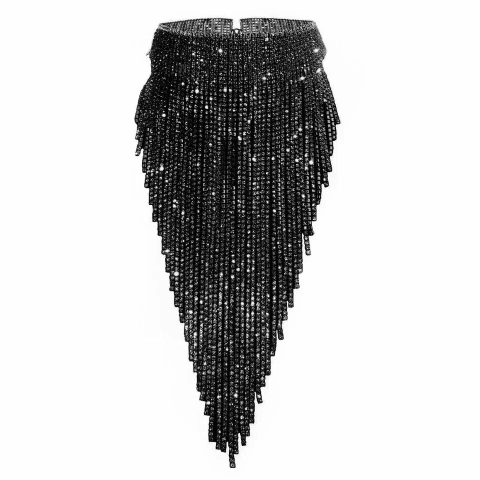 Qiaose Shiny Ful Rhinestone Long Chain Chokercollar Statement Necklace for Women Stunning Necklace Jewelry