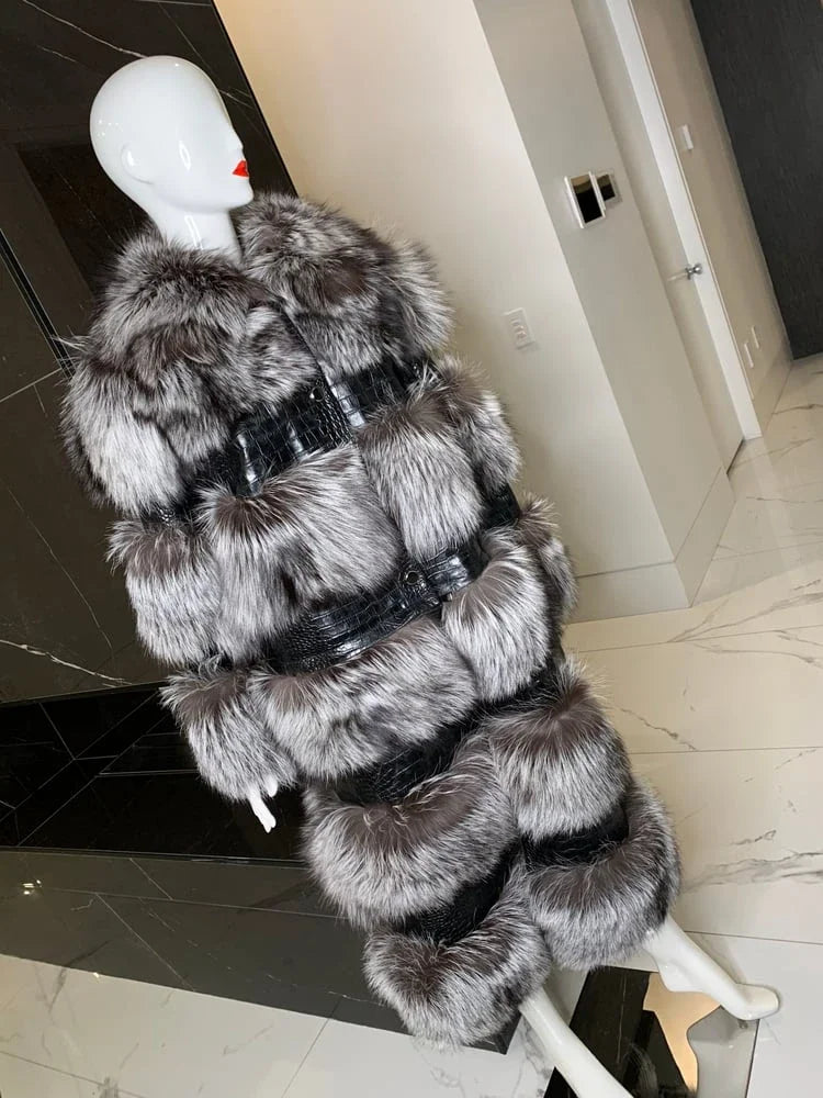 Two Ways Wear Long Faux Fur Coats Women Stand Fur Collar Long Sleeve Fake Fox Fur Winter Jackets Women Waist Zipper