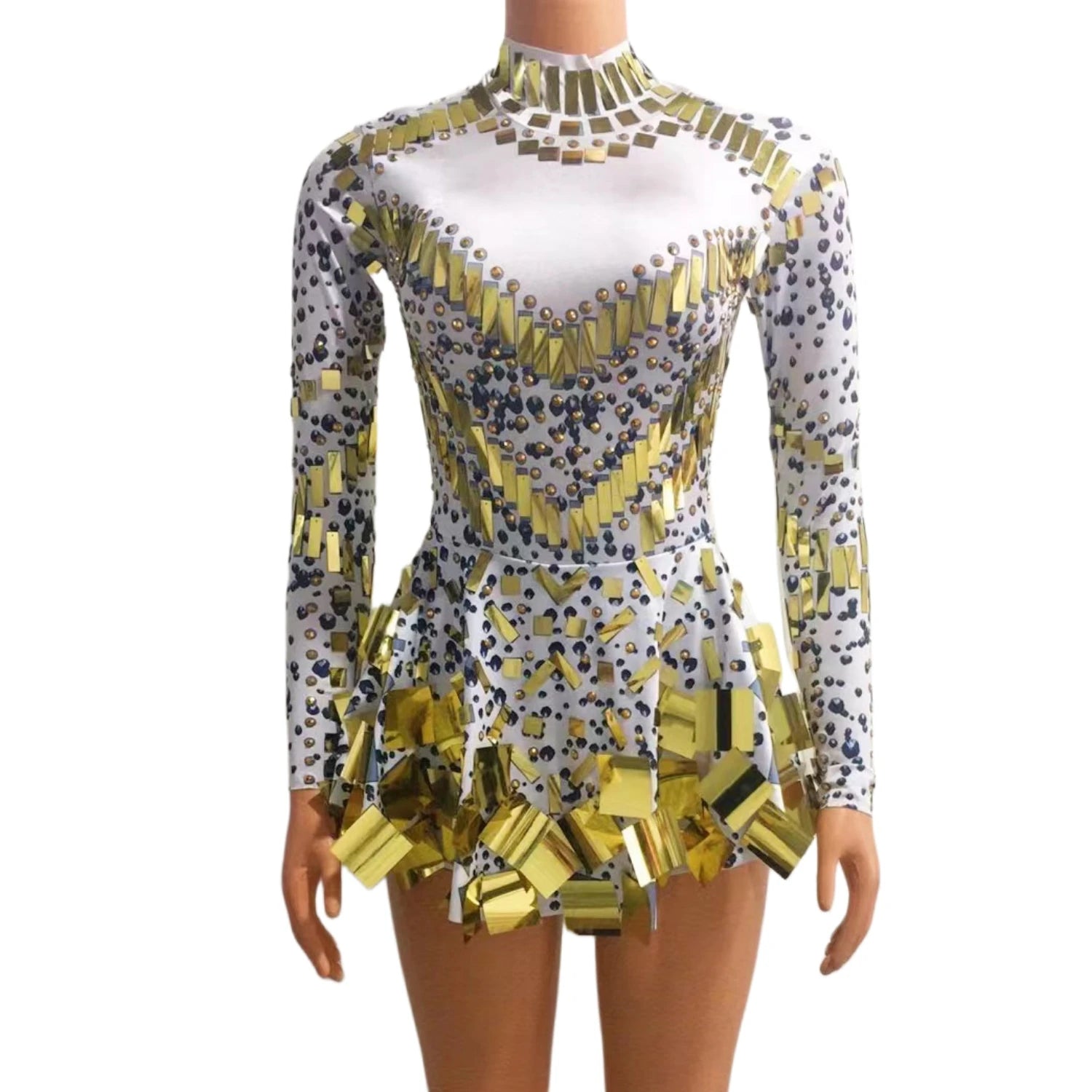 Raquel Mirror Party Dress Women Long Sleeve Stretchy Mini Dress Evening Party Prom Women's Dress Stage Costumes