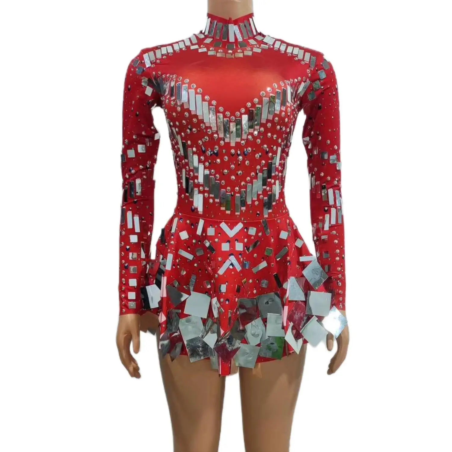 Raquel Mirror Party Dress Women Long Sleeve Stretchy Mini Dress Evening Party Prom Women's Dress Stage Costumes