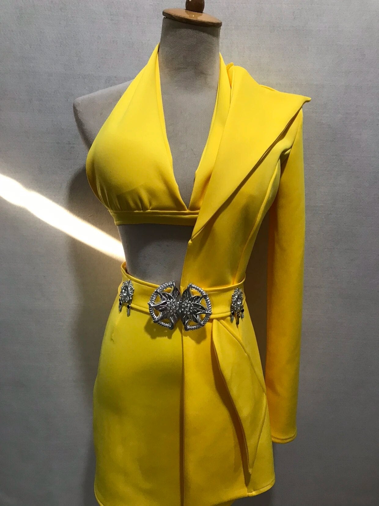 Red Black Sexy Party Asymmetric Short Skirt Set Bar Singer Korean Dance Team Costume Bra+Skirt+Coat+Belt 4 Piece Stage Outfits