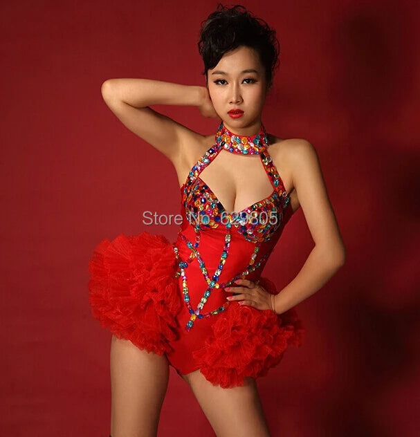 Rhinestone Leotard One Piece Bodysuit Costume Women Costumes Christmas Singer Ds Dancer Stage Show