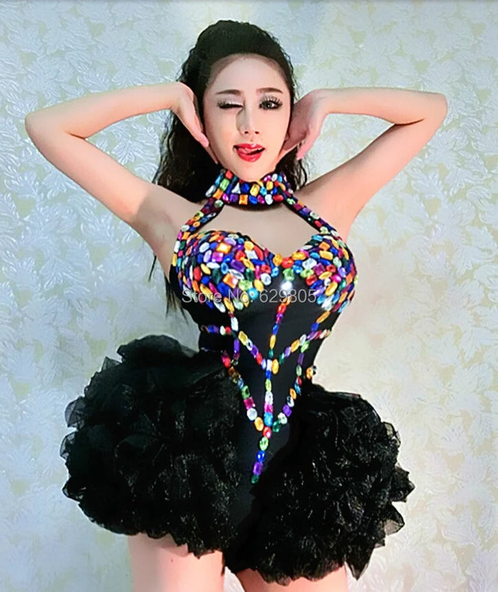 Rhinestone Leotard One Piece Bodysuit Costume Women Costumes Christmas Singer Ds Dancer Stage Show