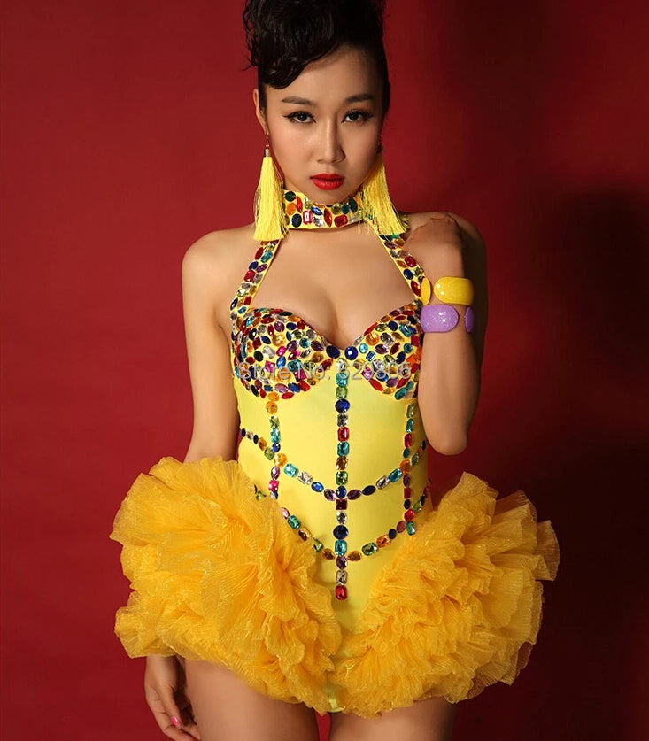 Rhinestone Leotard One Piece Bodysuit Costume Women Costumes Christmas Singer Ds Dancer Stage Show