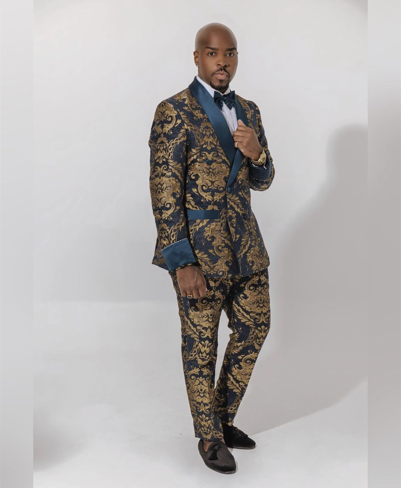 Royal Court Jacquard Men Suits Slim Fit 2 Piece Blazer Sets Satin Collar Double Breasted Classic Print Wedding Tuxedo Men's Sets