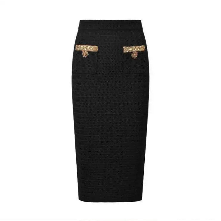 Luxury Crystal Long Evening Dresses Women 2 Piece Women Skirt Suits Beading Knitting Cardigans Sweater Long Pencil Skirts Sets