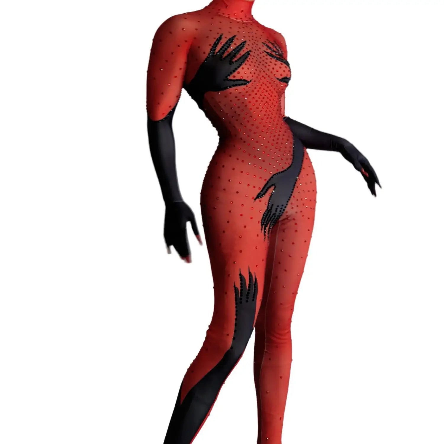 Sparkly Crystal Jumpsuit Long Gloves Tights Women Sexy Dancer Performance Costume Skinny Show Stage Wear Club Outfit