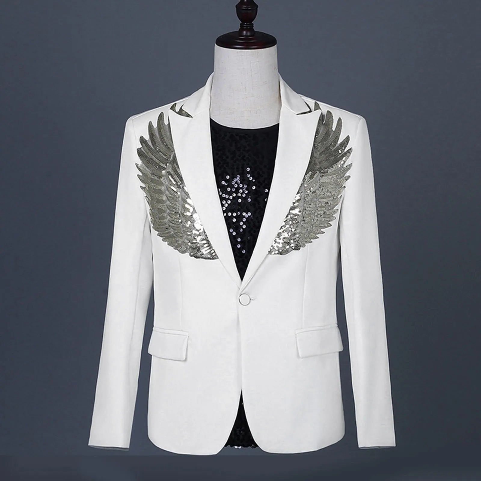 Male Suit Costume Color Sequin Wing Dress Set Jacket Stage Costume Suit Jacket Mens Slim Fit Suits Fasion Solid Color Coat