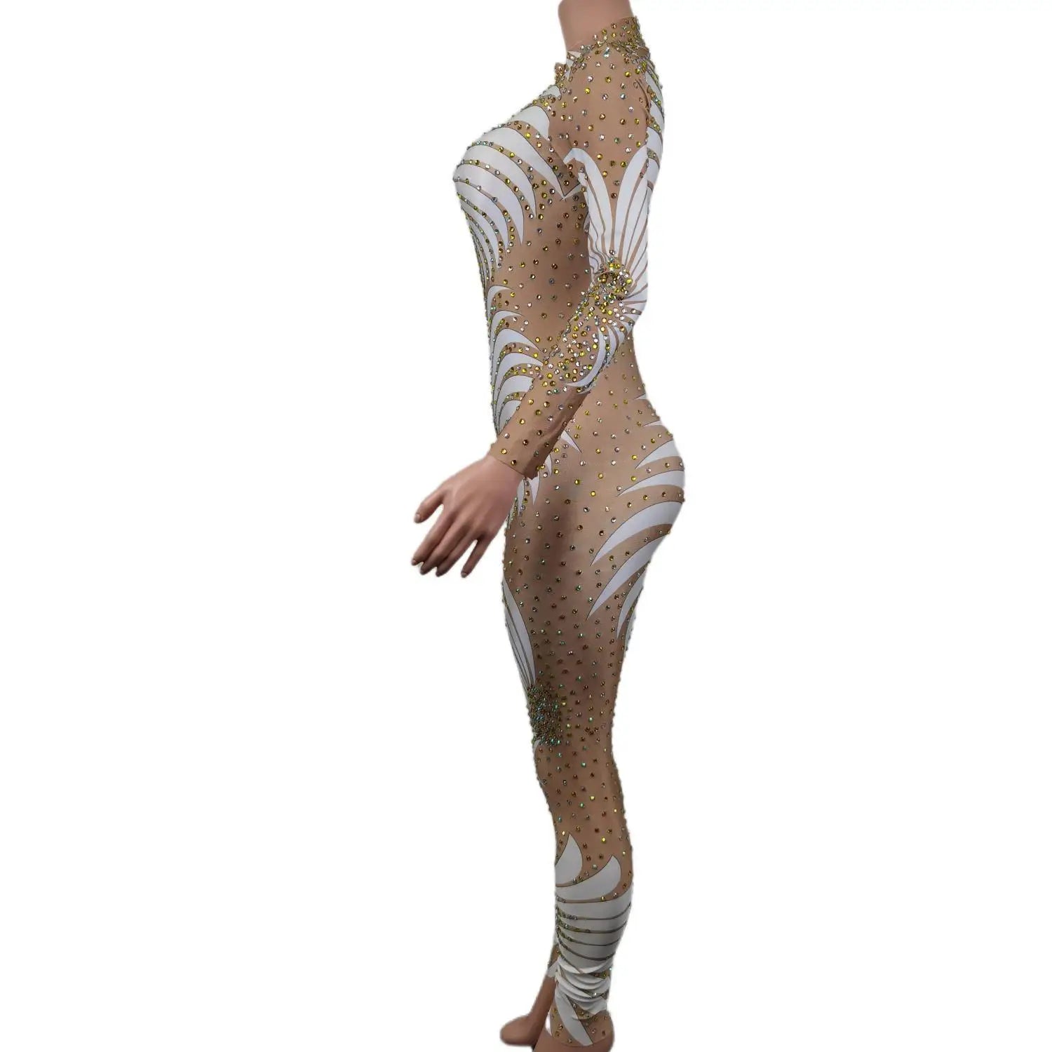 Sparkly Crystals Long Sleeves Jumpsuit Birthday Party Celebrate Costume Women Dance Prom Party Photo Shoot Jumpsuit