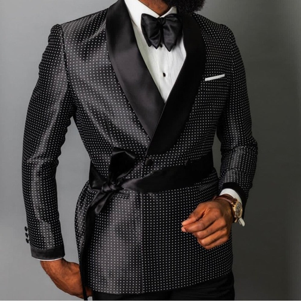 Black Dots Men Suits Double Breasted For Wedding Slim Fit Groom Tuxedos 2 Pieces Set Suits Jacket with Pants