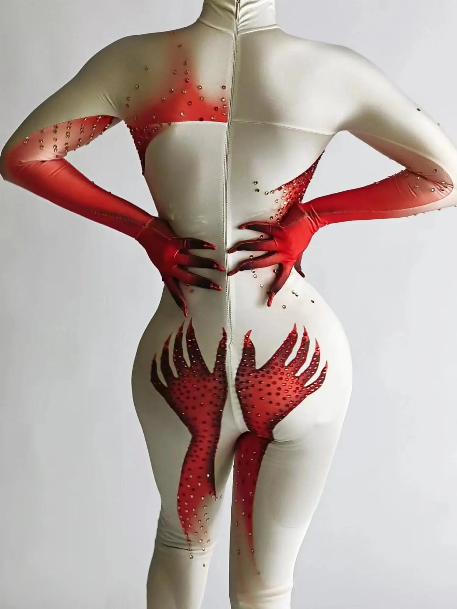 Sparkly Crystal Jumpsuit Long Gloves Tights Women Sexy Dancer Performance Costume Skinny Show Stage Wear Club Outfit