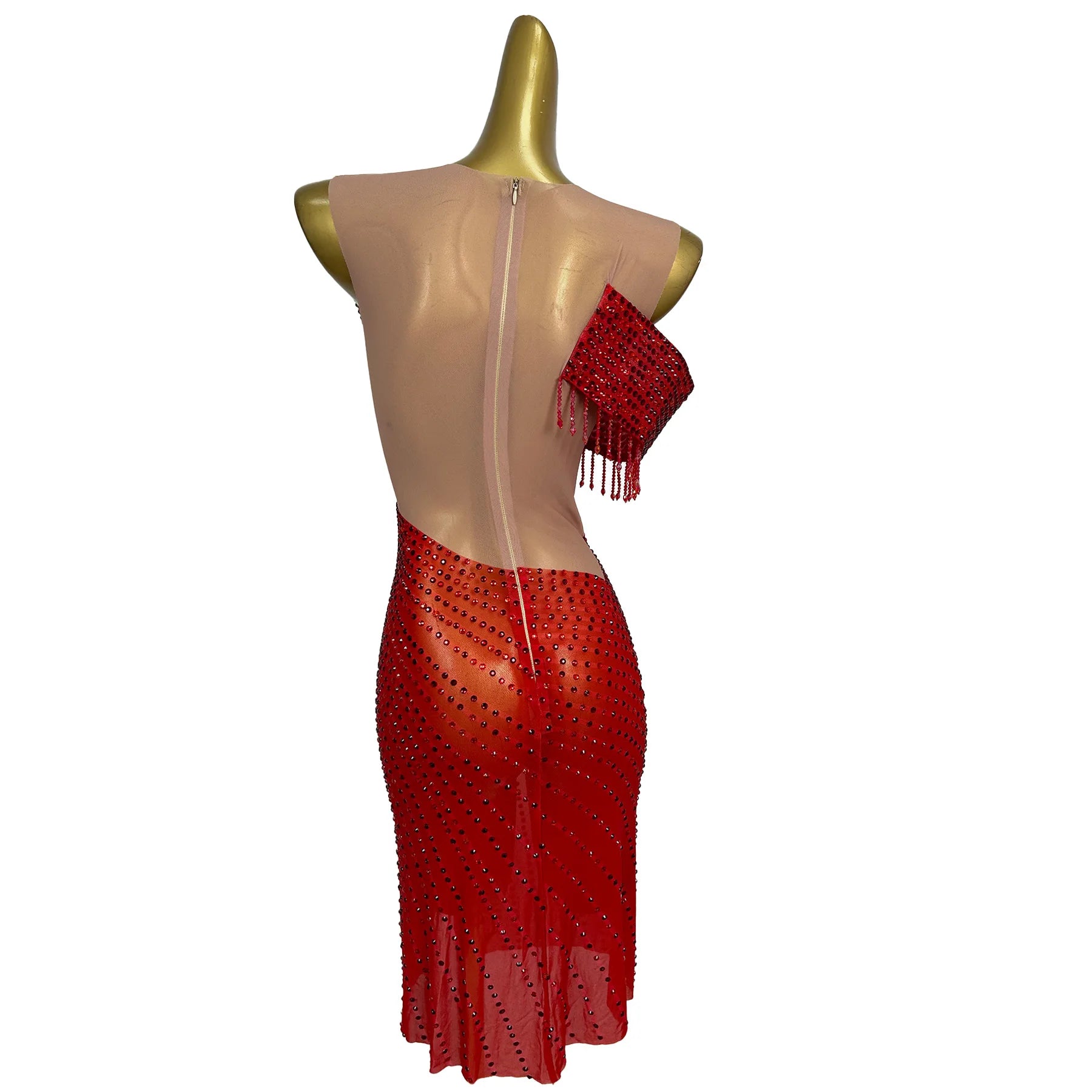Nightclub Party Luxury See Through Mesh Red Mini Dresses Cocktail Prom Sparkly Rhinestone Sexy Evening Dress Show Outfit
