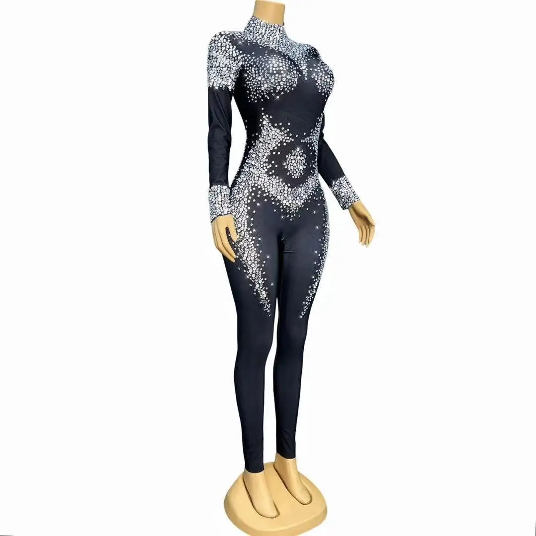 Sexy Luxurious Rhinestones Elegant Jumpsuits Birthday Party Fashion Show Outit Singer Dancer Performance Photoshoot Stage Wear
