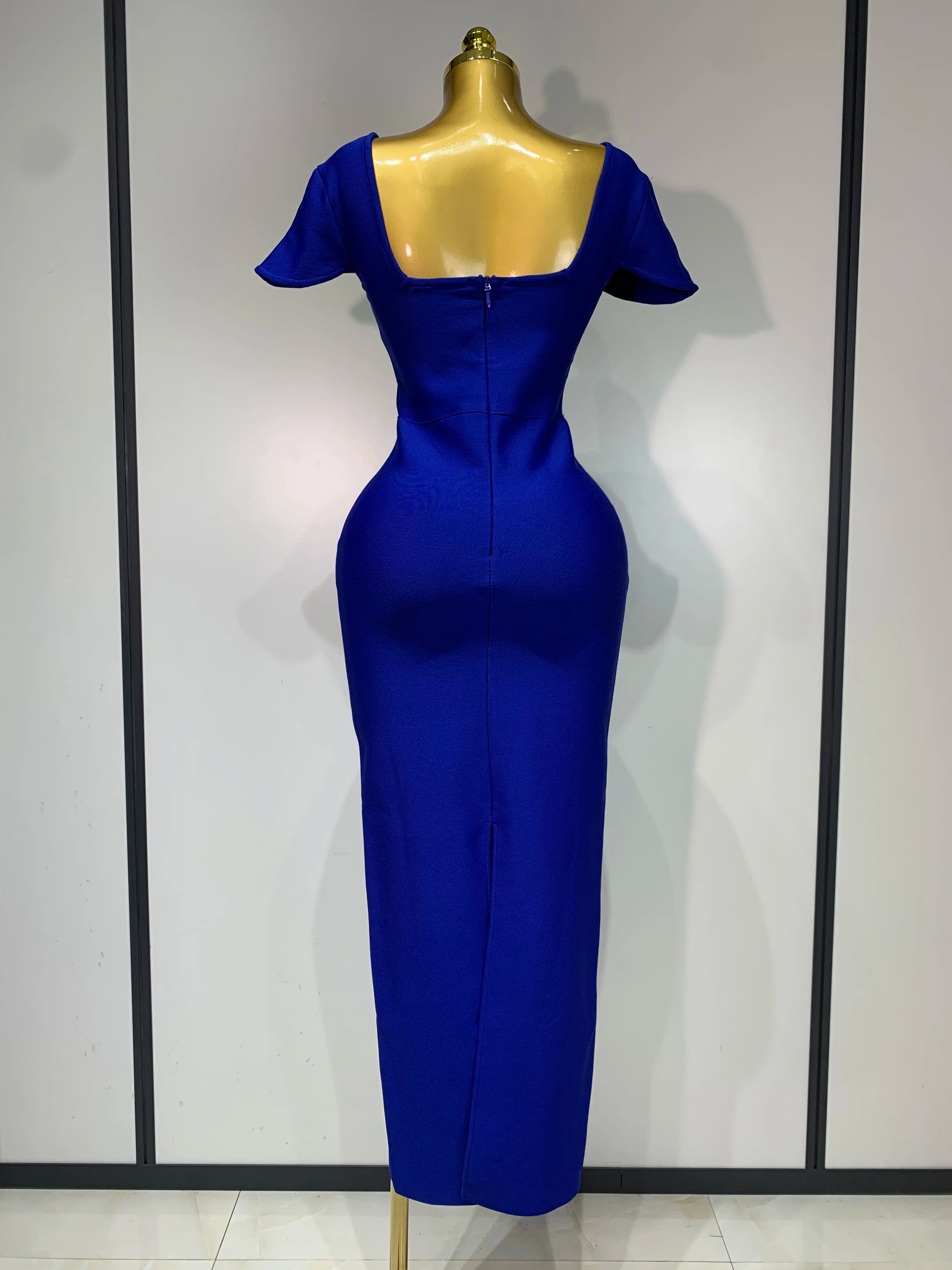 Celebrity Elegant Bandage Long Party Dress Women Sexy Square Collar Stretch Evening Prom Gown Club Luxury Birthday Dresses