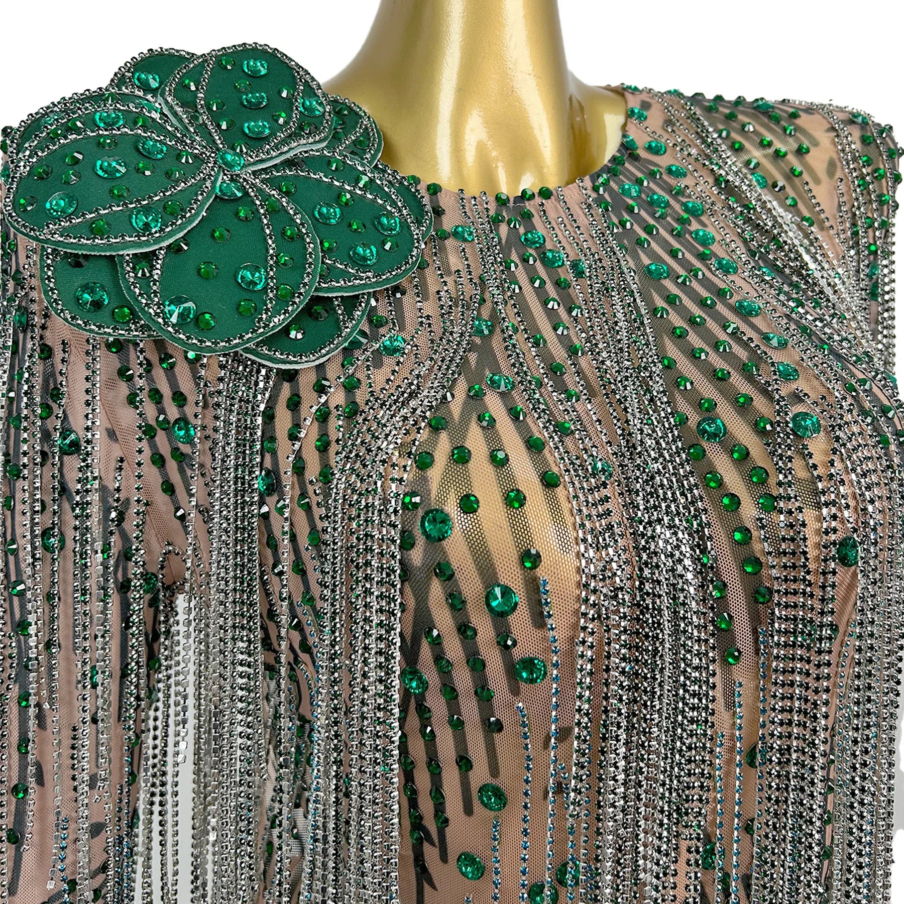 Sexy Luxury See Through Mesh Full Tassel Mini Dress Backless Sparkly Rhinestone Evening Dress Nightclub Party Show Outfit