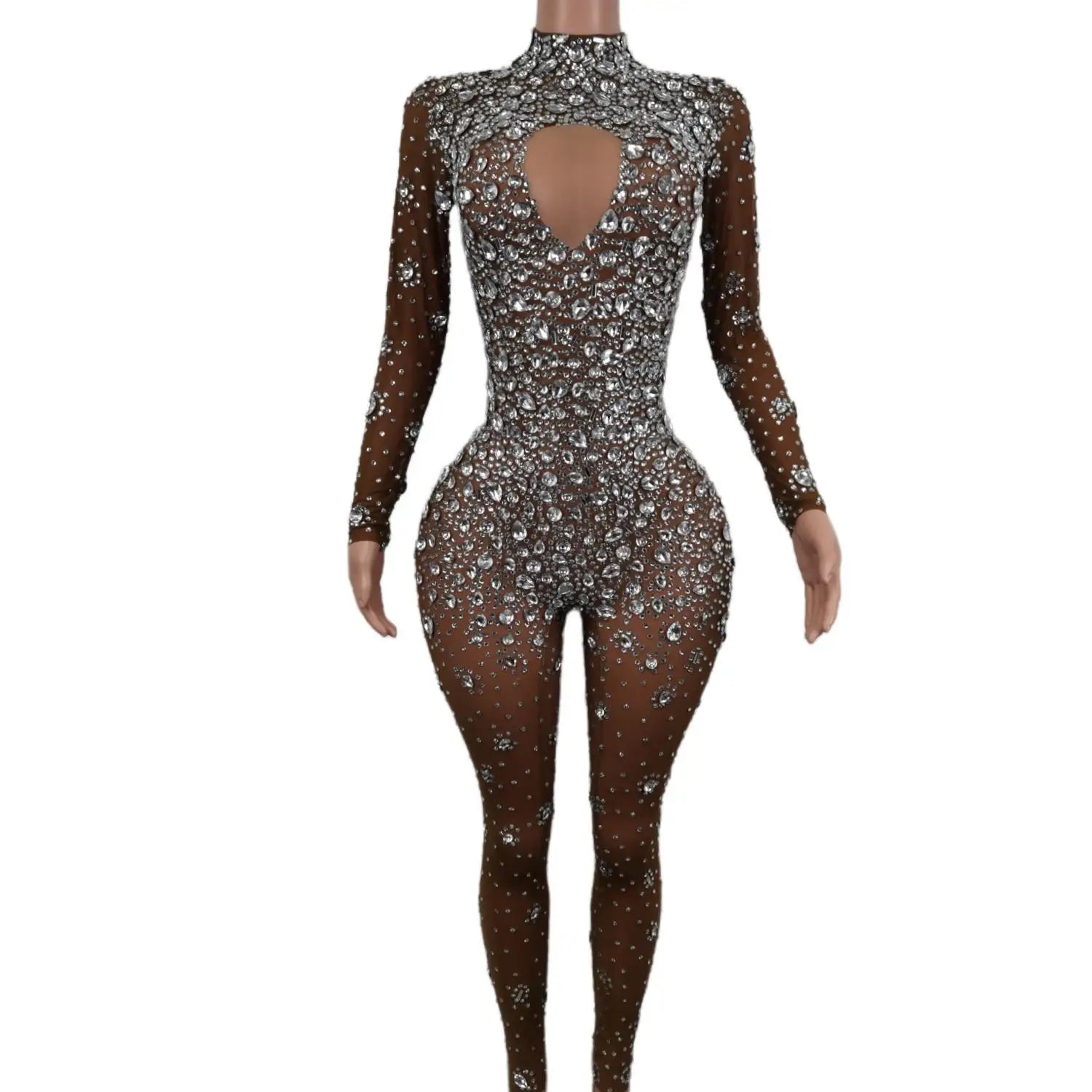 Luxury Diamond Crystal Bodycon Jumpsuits Showgirl Festival Outfit Dancer Bodysuit Women Birthday Celebrate Party Rhinestone Wear