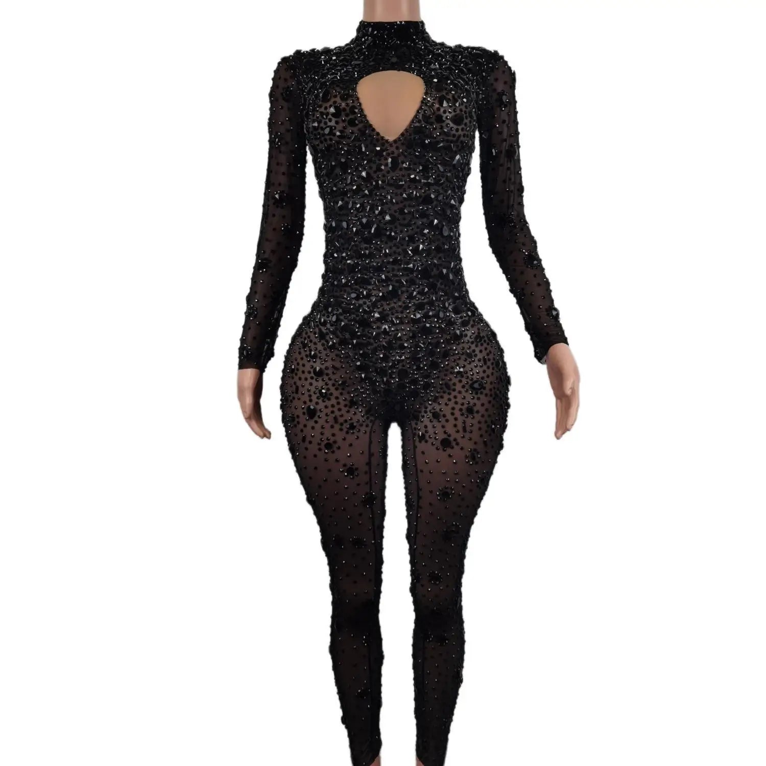 Luxury Diamond Crystal Bodycon Jumpsuits Showgirl Festival Outfit Dancer Bodysuit Women Birthday Celebrate Party Rhinestone Wear