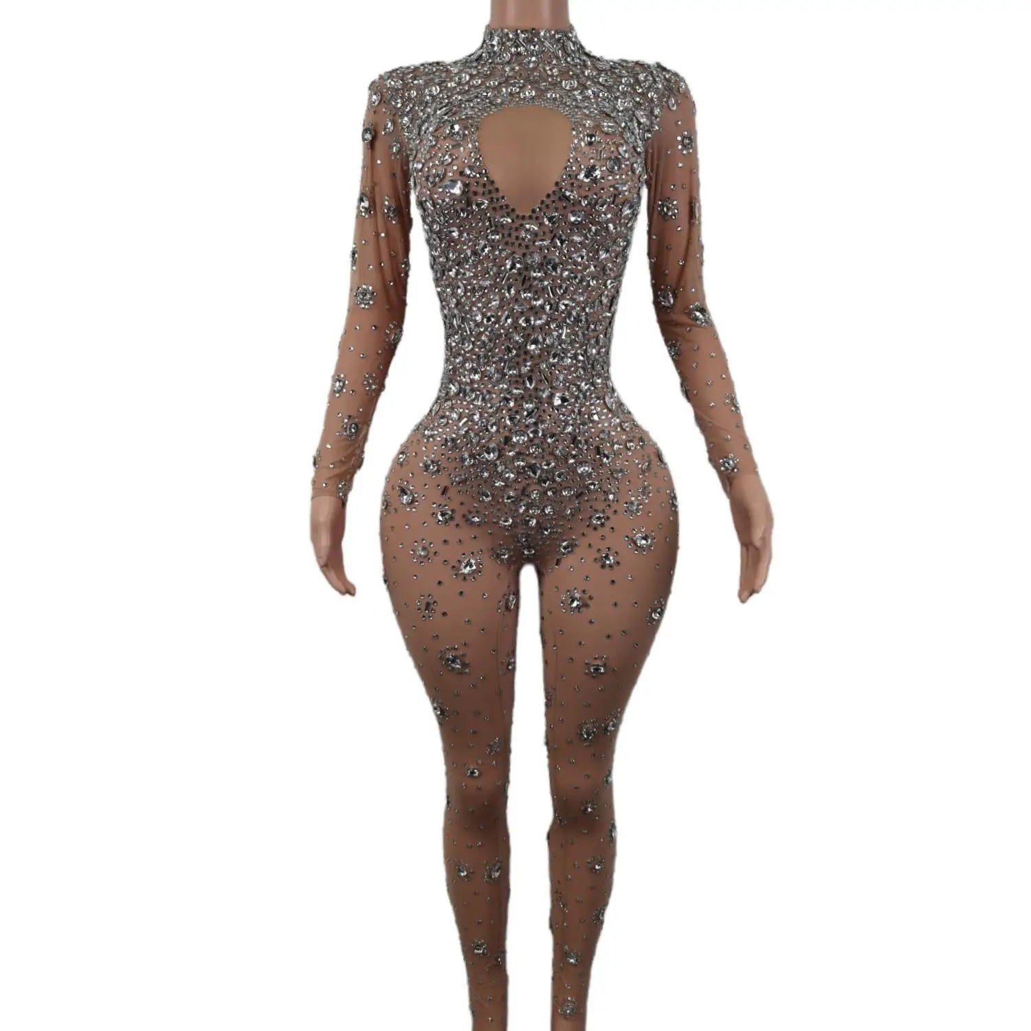 Luxury Diamond Crystal Bodycon Jumpsuits Showgirl Festival Outfit Dancer Bodysuit Women Birthday Celebrate Party Rhinestone Wear