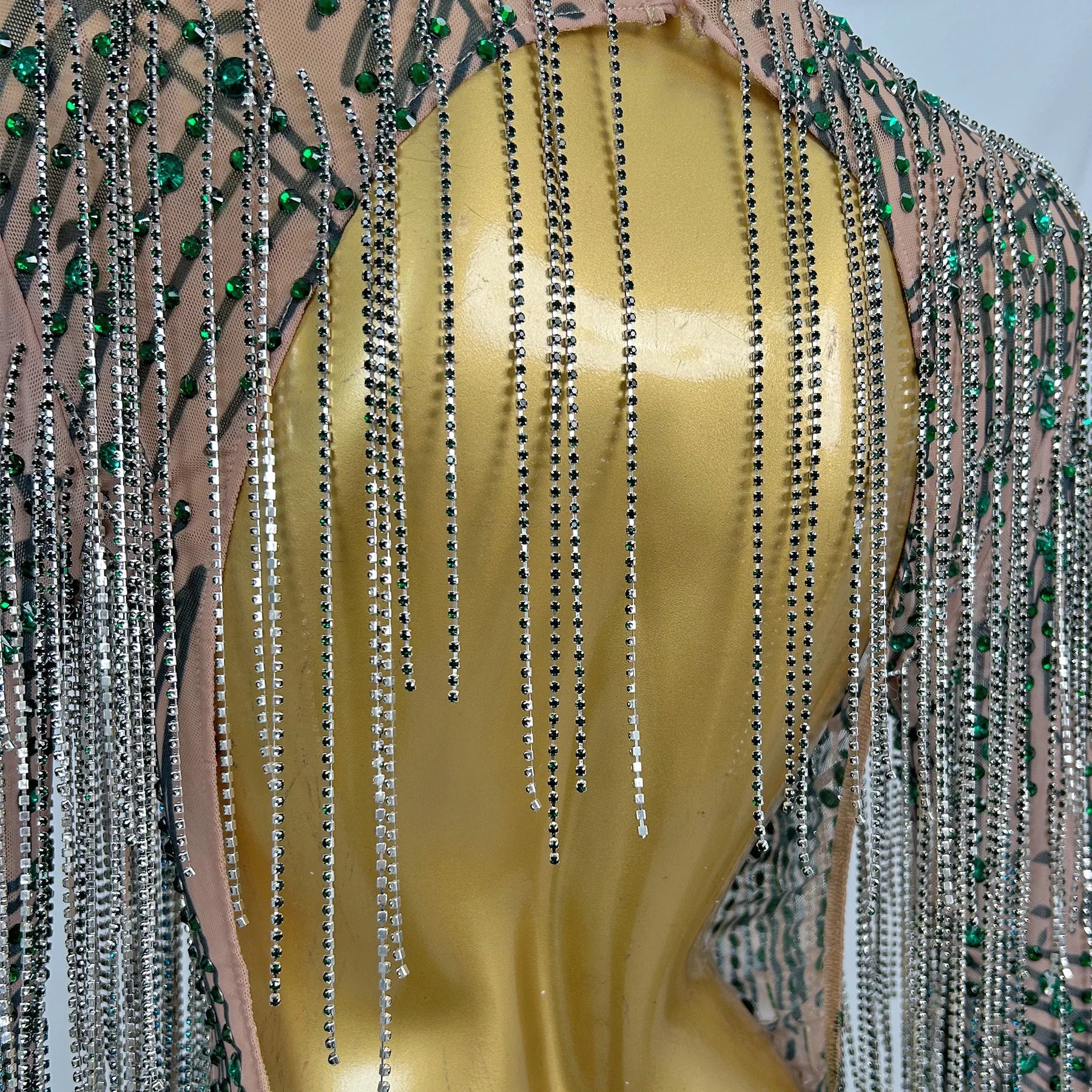 Sexy Luxury See Through Mesh Full Tassel Mini Dress Backless Sparkly Rhinestone Evening Dress Nightclub Party Show Outfit