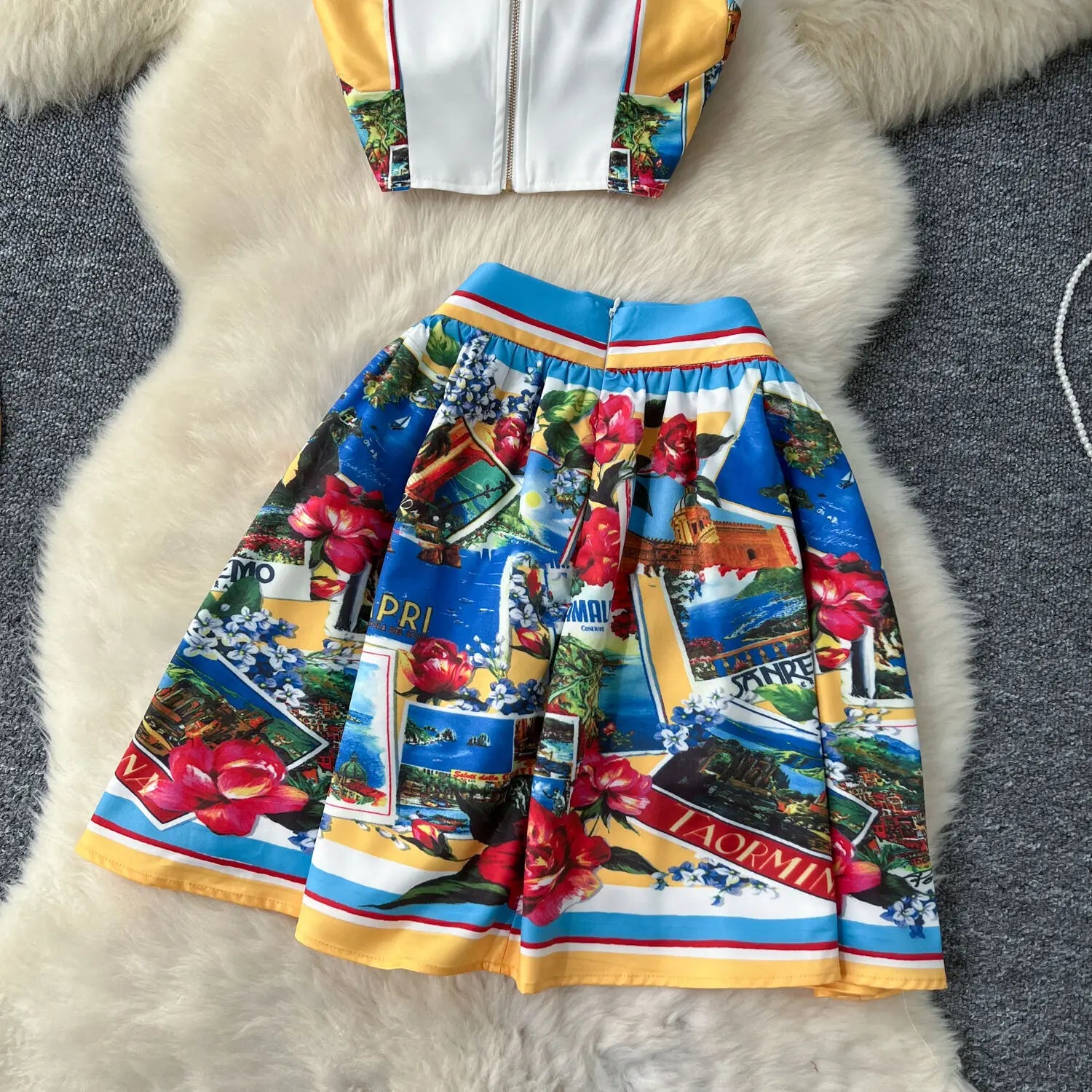 Fashion Summer Holiday Sexy Crop Tops And Mini Short Skirts 2pcs Outfits Women's Purple Flower Print Two Piece Sets