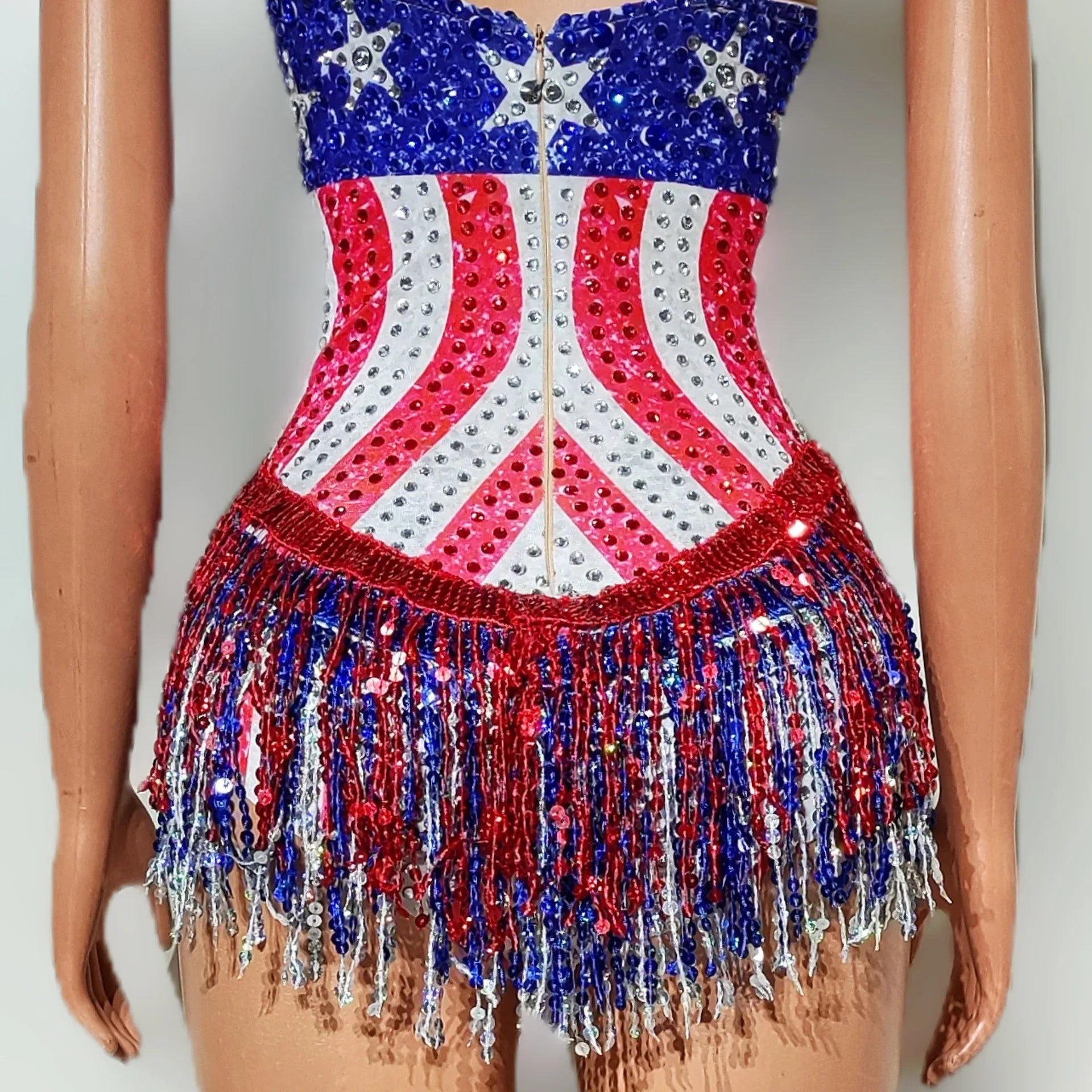 Women Luxury Beading Tassel Bodysuits Spaghetti V Neck Special Occassion Topic Evening Party Nightclub Stage Costumes