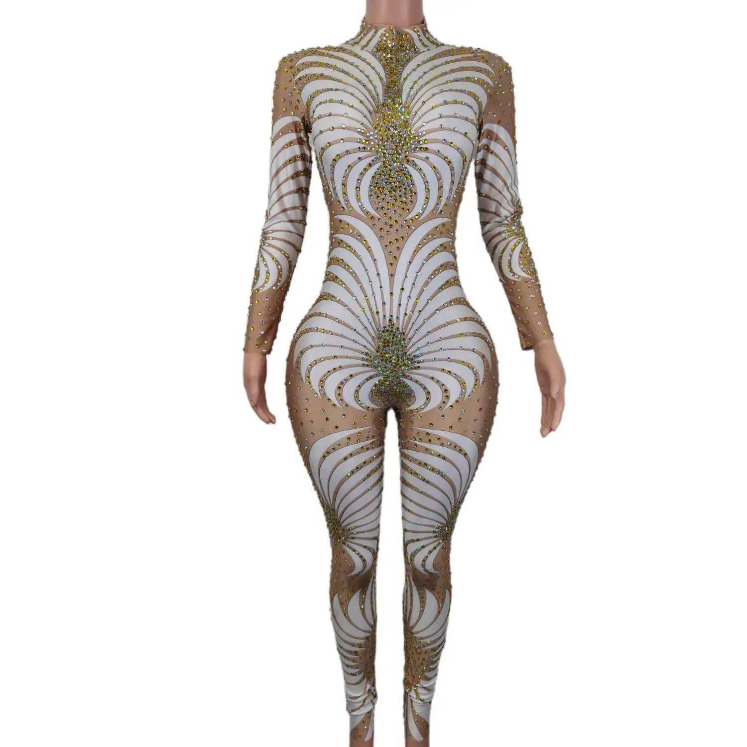 Sparkly Crystals Long Sleeves Jumpsuit Birthday Party Celebrate Costume Women Dance Prom Party Photo Shoot Jumpsuit