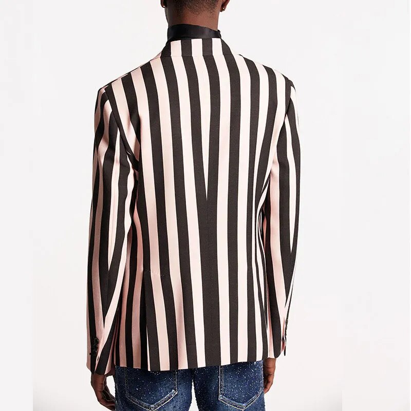 Black White Striped Stitching Color Men's Suit Jackets Lapel Fashion Male Blazers Autumn Casual Coats Chic New