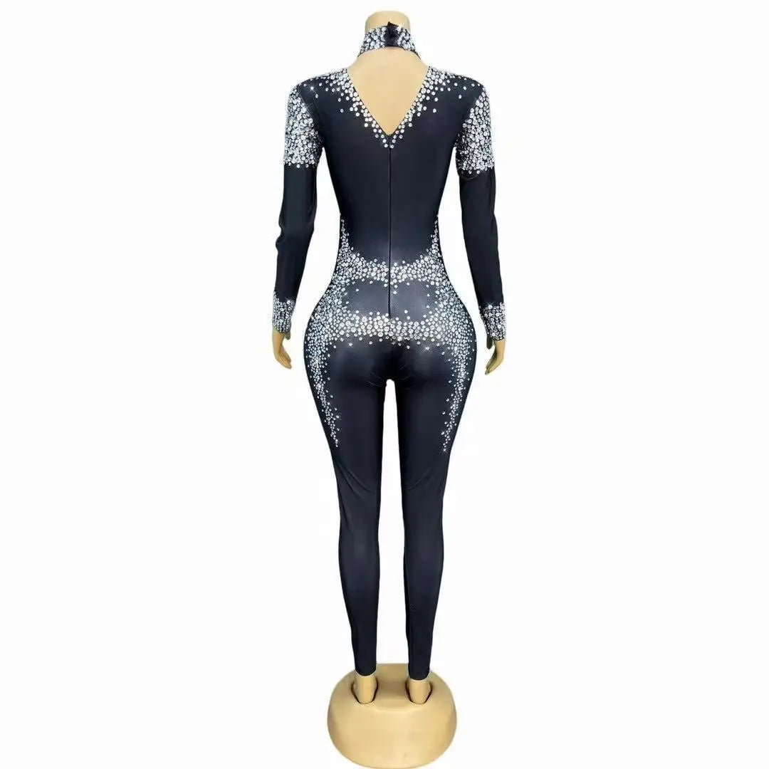 Sexy Luxurious Rhinestones Elegant Jumpsuits Birthday Party Fashion Show Outit Singer Dancer Performance Photoshoot Stage Wear