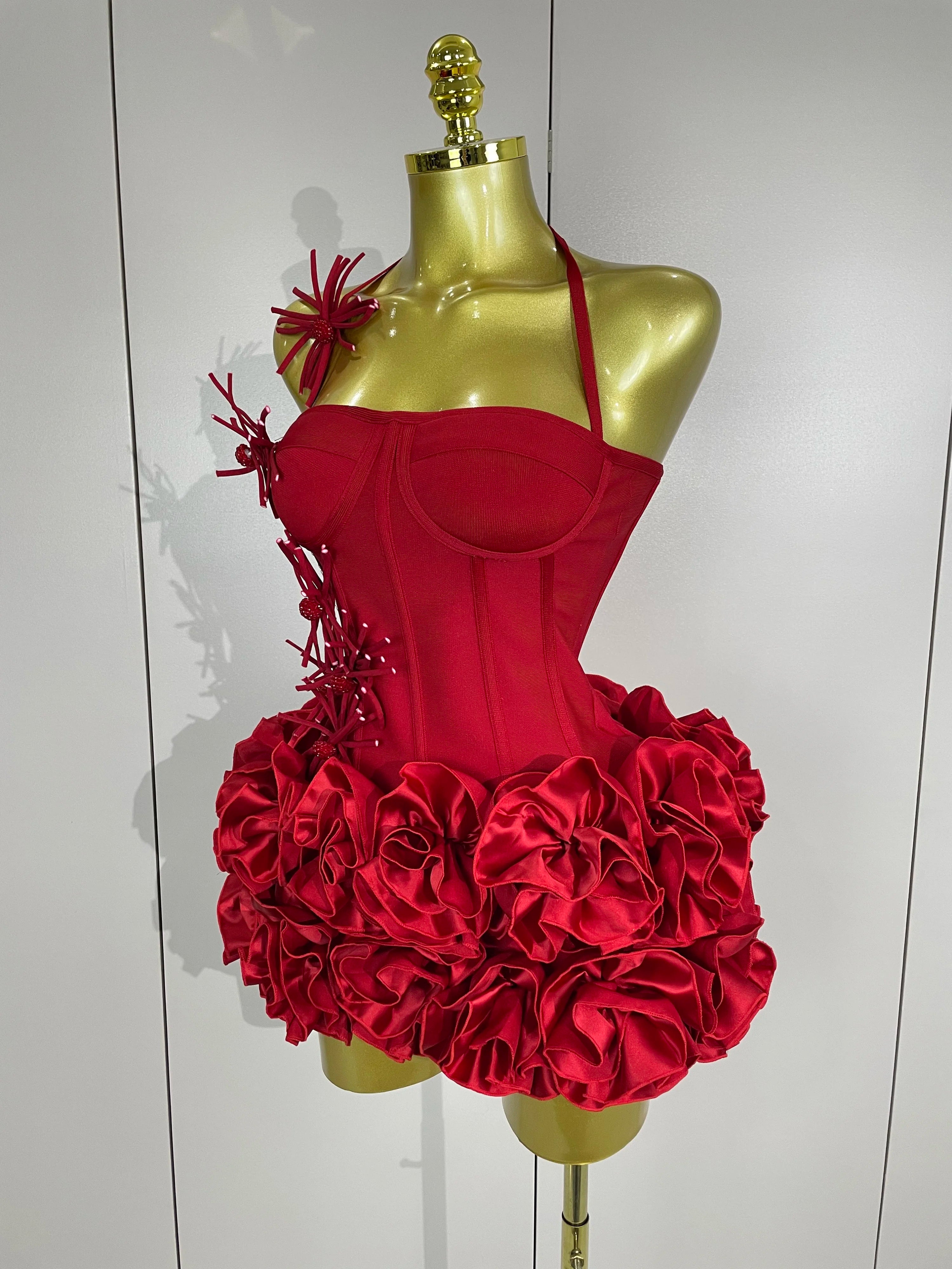 Sculpted Rose Corset Two-Piece Mini Dress - detail view 5