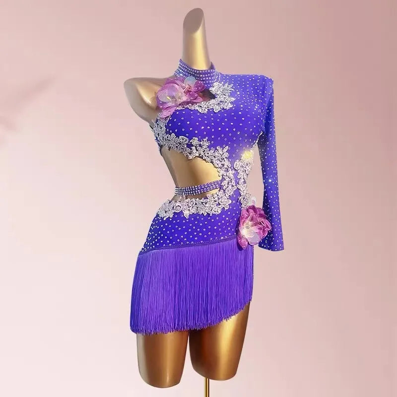 Latin Dance Competition Women's Clothing Children's High-end Customized Waistless Cha Tango Performance Black Pool Dress