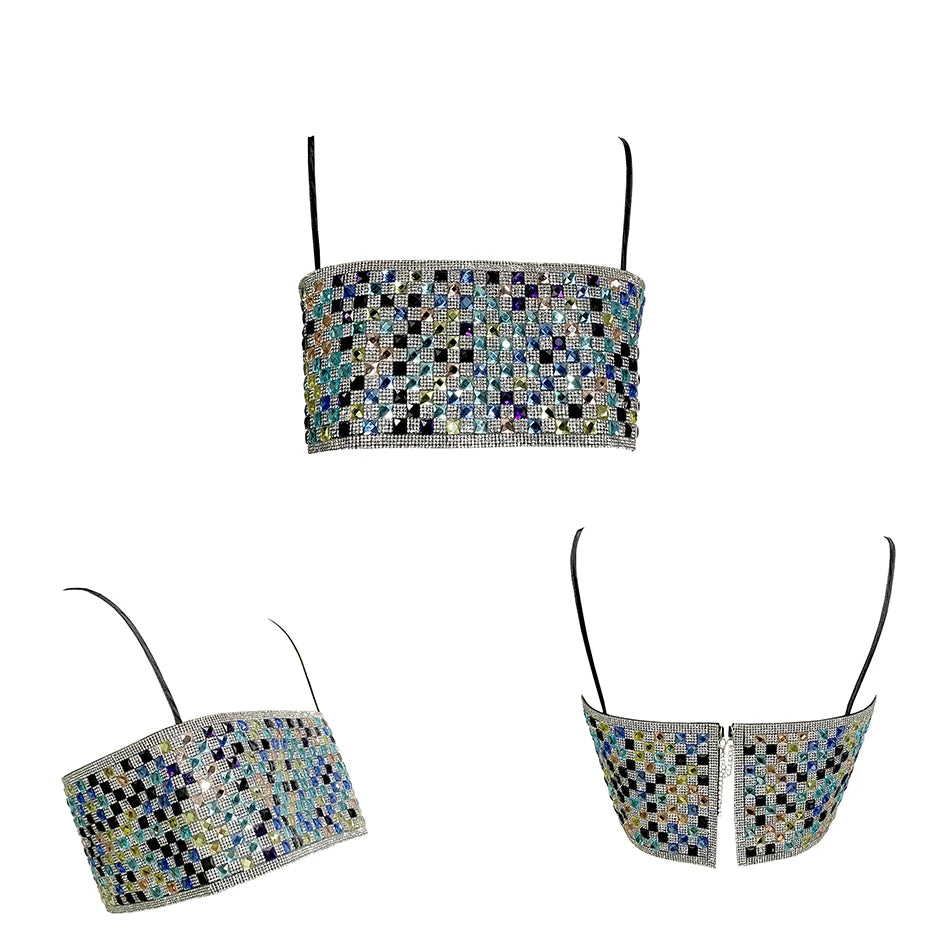 Shiny Crystal with Acrylic Tube Top Sleeveless Back Adjustable Top Sexy Ladies Open Air Film