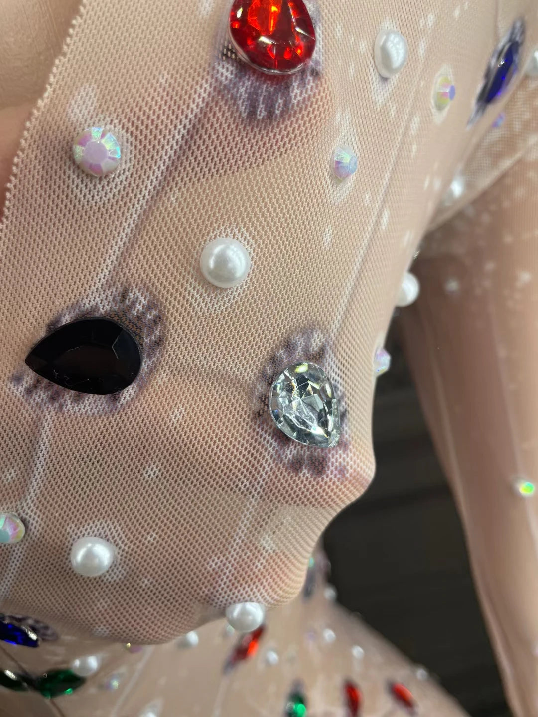 Lady Elegant Long Sleeve Rhinestone Jumpsuit Bling Diamond Beaded Evening Sexy City Dresses Woman Outfit Playsuit